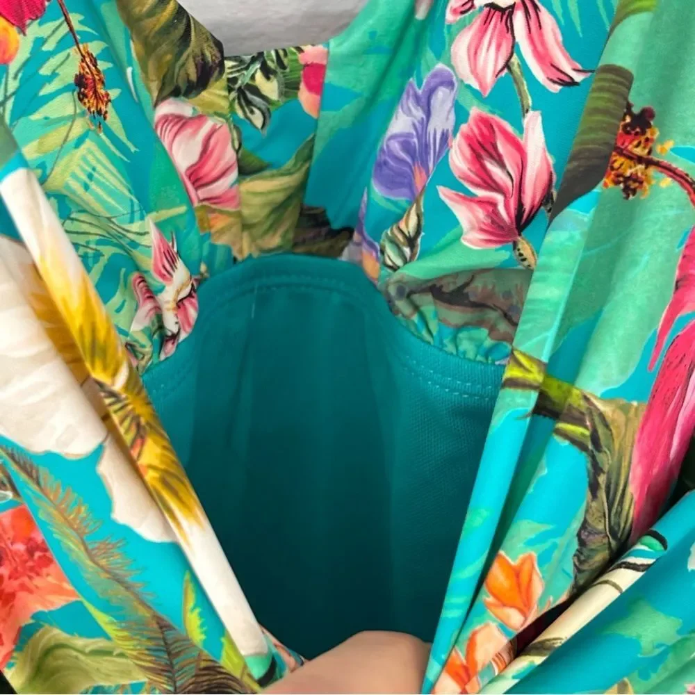 Jantzen Surplice Mio Tummy Control 1-Piece Swim Suit Swimsuit Tropical Floral 4